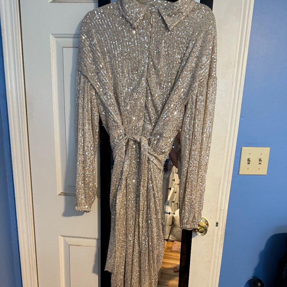 Fashion Nova Champagne Sequin Jumpsuit